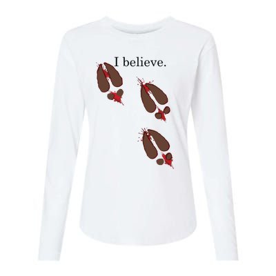 I Believe In Santa Funny Reindeer Hoof Prints Christmas Womens Cotton Relaxed Long Sleeve T-Shirt