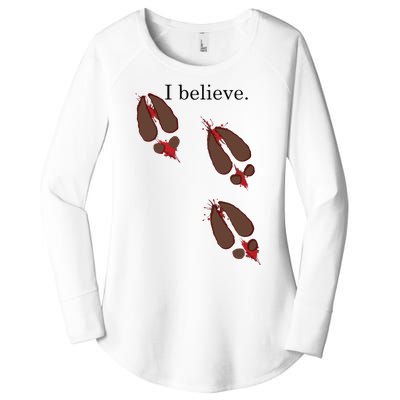 I Believe In Santa Funny Reindeer Hoof Prints Christmas Women's Perfect Tri Tunic Long Sleeve Shirt