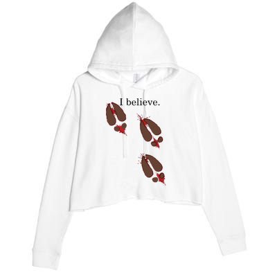 I Believe In Santa Funny Reindeer Hoof Prints Christmas Crop Fleece Hoodie