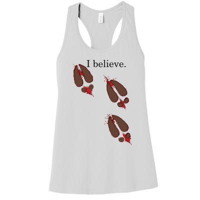 I Believe In Santa Funny Reindeer Hoof Prints Christmas Women's Racerback Tank