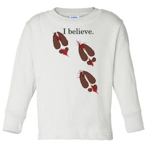 I Believe In Santa Funny Reindeer Hoof Prints Christmas Toddler Long Sleeve Shirt