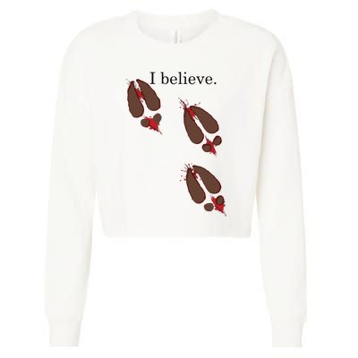 I Believe In Santa Funny Reindeer Hoof Prints Christmas Cropped Pullover Crew