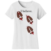 I Believe In Santa Funny Reindeer Hoof Prints Christmas Women's T-Shirt