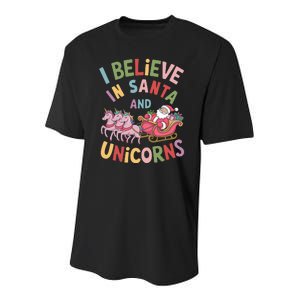 I Believe In Santa And Unicorns Youth Performance Sprint T-Shirt