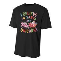 I Believe In Santa And Unicorns Youth Performance Sprint T-Shirt