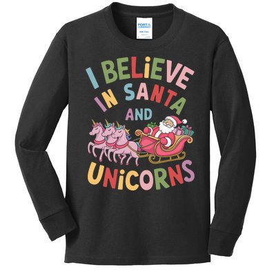 I Believe In Santa And Unicorns Kids Long Sleeve Shirt