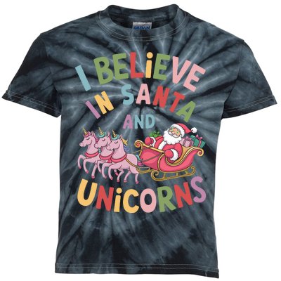 I Believe In Santa And Unicorns Kids Tie-Dye T-Shirt