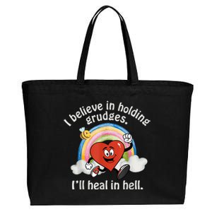 I Believe In Holding Grudges I'll Heal In Hell Heart Rainbow Cotton Canvas Jumbo Tote