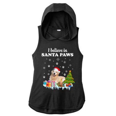 I Believe In Santa Paw Funny Golden Retriever Cute Christmas Gift Ladies PosiCharge Tri-Blend Wicking Draft Hoodie Tank