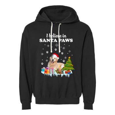 I Believe In Santa Paw Funny Golden Retriever Cute Christmas Gift Garment-Dyed Fleece Hoodie