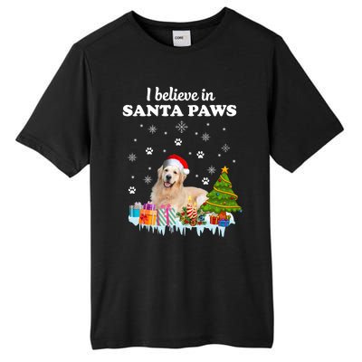 I Believe In Santa Paw Funny Golden Retriever Cute Christmas Gift Tall Fusion ChromaSoft Performance T-Shirt