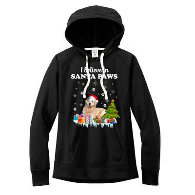 I Believe In Santa Paw Funny Golden Retriever Cute Christmas Gift Women's Fleece Hoodie