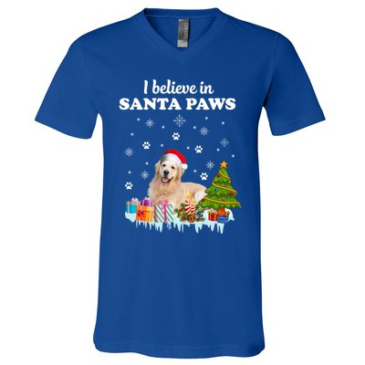 I Believe In Santa Paw Funny Golden Retriever Cute Christmas Gift V-Neck T-Shirt