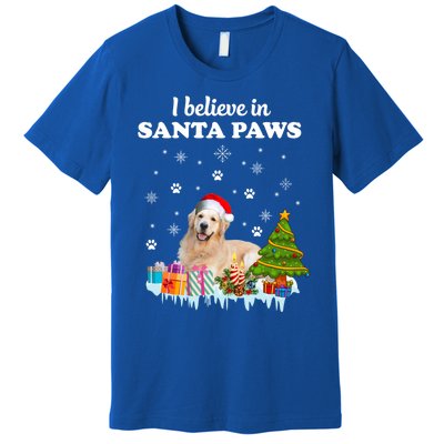 I Believe In Santa Paw Funny Golden Retriever Cute Christmas Gift Premium T-Shirt