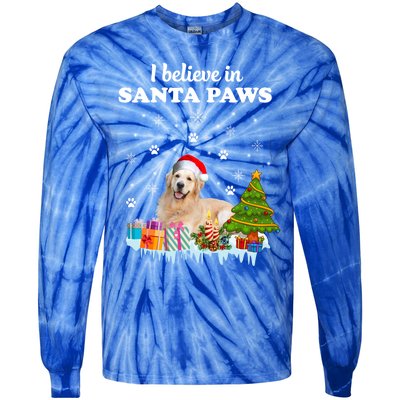 I Believe In Santa Paw Funny Golden Retriever Cute Christmas Gift Tie-Dye Long Sleeve Shirt