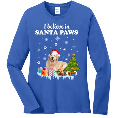 I Believe In Santa Paw Funny Golden Retriever Cute Christmas Gift Ladies Long Sleeve Shirt