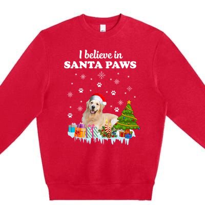 I Believe In Santa Paw Funny Golden Retriever Cute Christmas Gift Premium Crewneck Sweatshirt