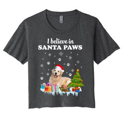 I Believe In Santa Paw Funny Golden Retriever Cute Christmas Gift Women's Crop Top Tee