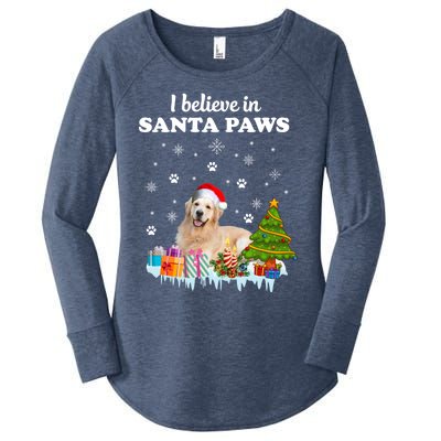 I Believe In Santa Paw Funny Golden Retriever Cute Christmas Gift Women's Perfect Tri Tunic Long Sleeve Shirt