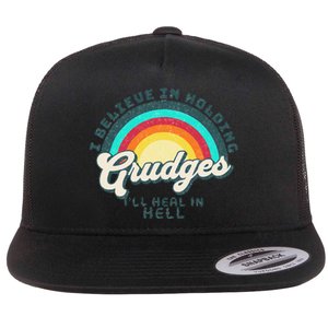 I Believe In Holding Grudges I'll Heal In Hell Heart Rainbow Flat Bill Trucker Hat