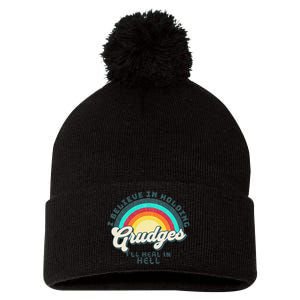 I Believe In Holding Grudges I'll Heal In Hell Heart Rainbow Pom Pom 12in Knit Beanie