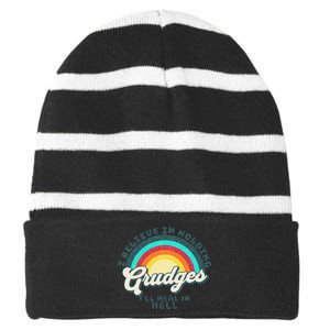 I Believe In Holding Grudges I'll Heal In Hell Heart Rainbow Striped Beanie with Solid Band