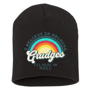 I Believe In Holding Grudges I'll Heal In Hell Heart Rainbow Short Acrylic Beanie