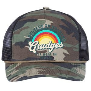 I Believe In Holding Grudges I'll Heal In Hell Heart Rainbow Retro Rope Trucker Hat Cap