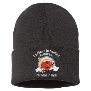 I Believe In Holding Grudges I'll Heal In Hell Heart Rainbow Sustainable Knit Beanie