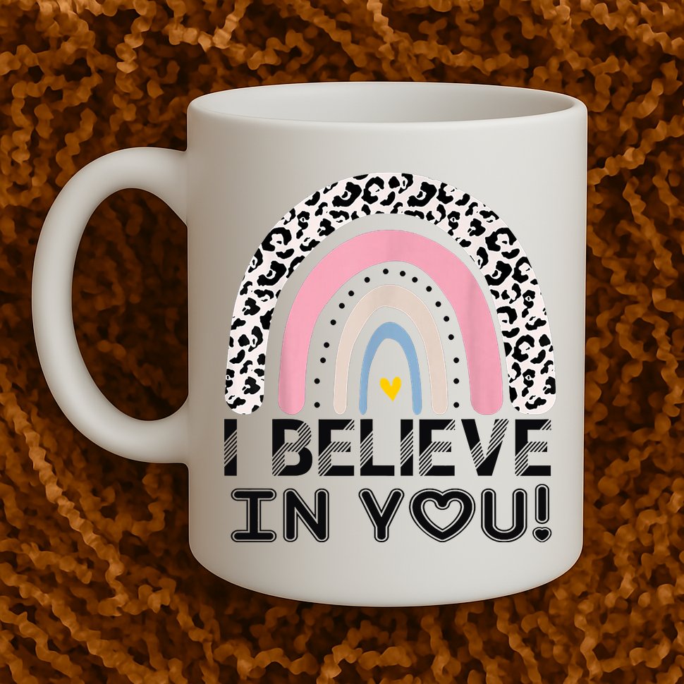 I Believe In You Cheetah Rainbow Cute Gift Mug