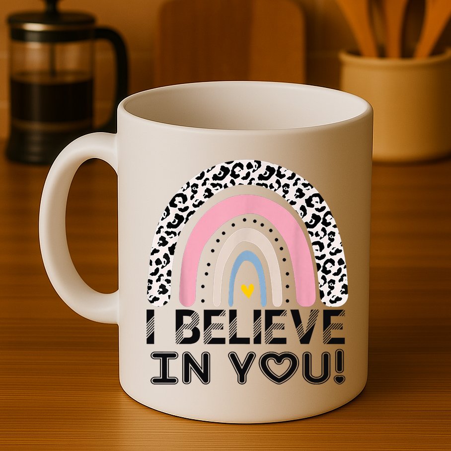 I Believe In You Cheetah Rainbow Cute Gift Mug