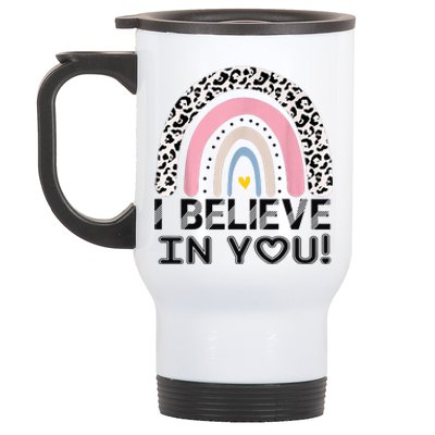 I Believe In You Cheetah Rainbow Cute Gift Stainless Steel Travel Mug