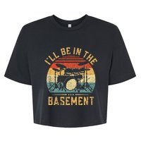 I'll Be In The Basement Drumming for Funny Drummer Bella+Canvas Jersey Crop Tee