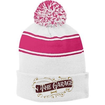 ILl Be In The Garage Stripe Pom Pom Beanie