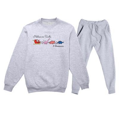 I Believe In Santa And Dinosaurs Premium Crewneck Sweatsuit Set