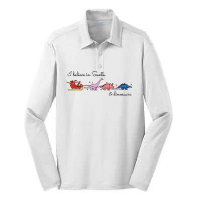 I Believe In Santa And Dinosaurs Silk Touch Performance Long Sleeve Polo