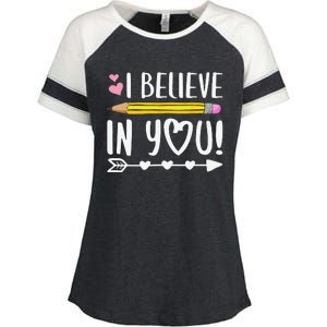 I Believe In You Proud Teacher Testing Day Inspiration Enza Ladies Jersey Colorblock Tee