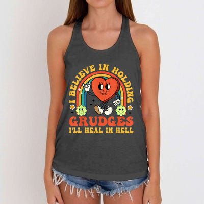 I Believe In Holding Grudges Ill Heal In Hell Rainbow Heart Women's Knotted Racerback Tank