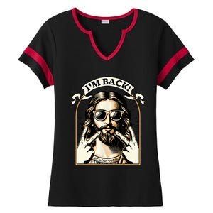 IM Back Jesus Christ Funny Easter Day Christian Ladies Halftime Notch Neck Tee