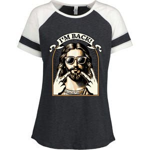 IM Back Jesus Christ Funny Easter Day Christian Enza Ladies Jersey Colorblock Tee