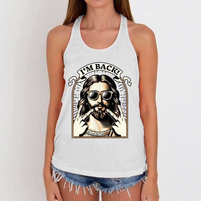 IM Back Jesus Christ Funny Easter Day Christian Women's Knotted Racerback Tank