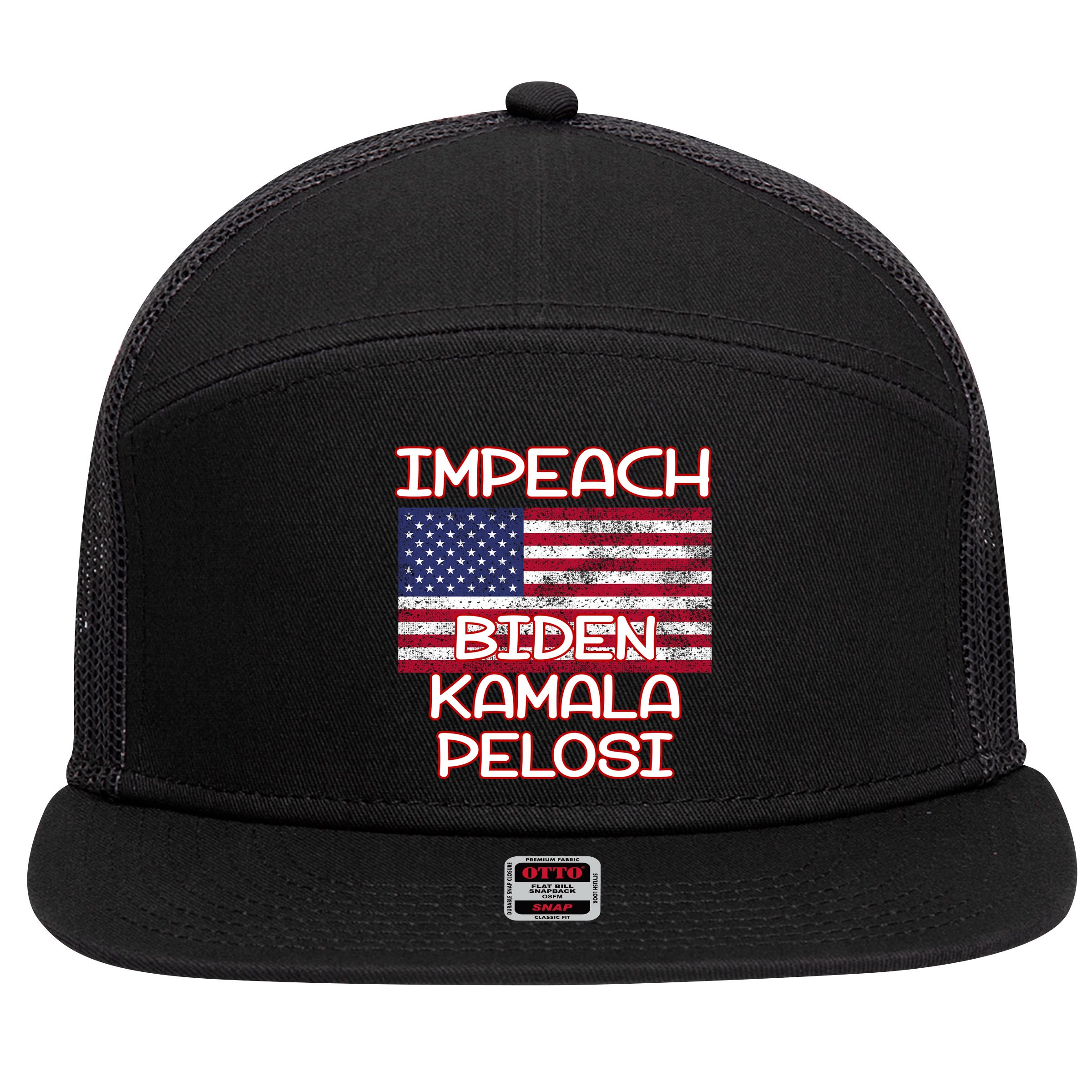 Impeach Biden Kamala Pelosi 7 Panel Mesh Trucker Snapback Hat