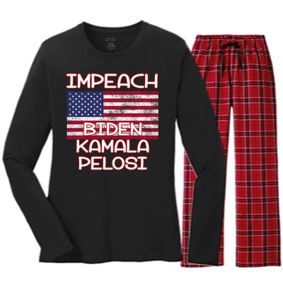 Impeach Biden Kamala Pelosi Women's Long Sleeve Flannel Pajama Set 