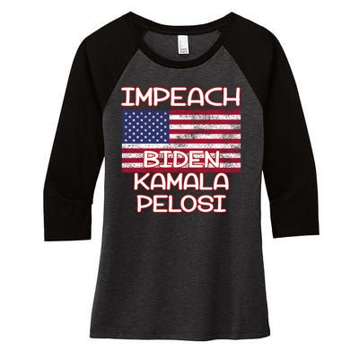 Impeach Biden Kamala Pelosi Women's Tri-Blend 3/4-Sleeve Raglan Shirt