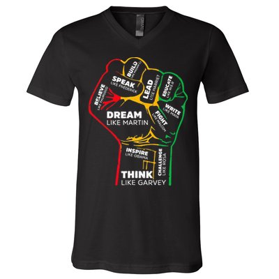 Inspiring Black Leaders Power Fist Hand BHM V-Neck T-Shirt