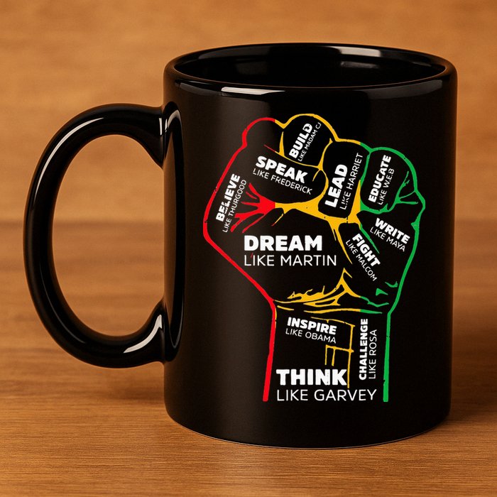 Inspiring Black Leaders Power Fist Hand BHM 11oz C Handle Ceramic Mug