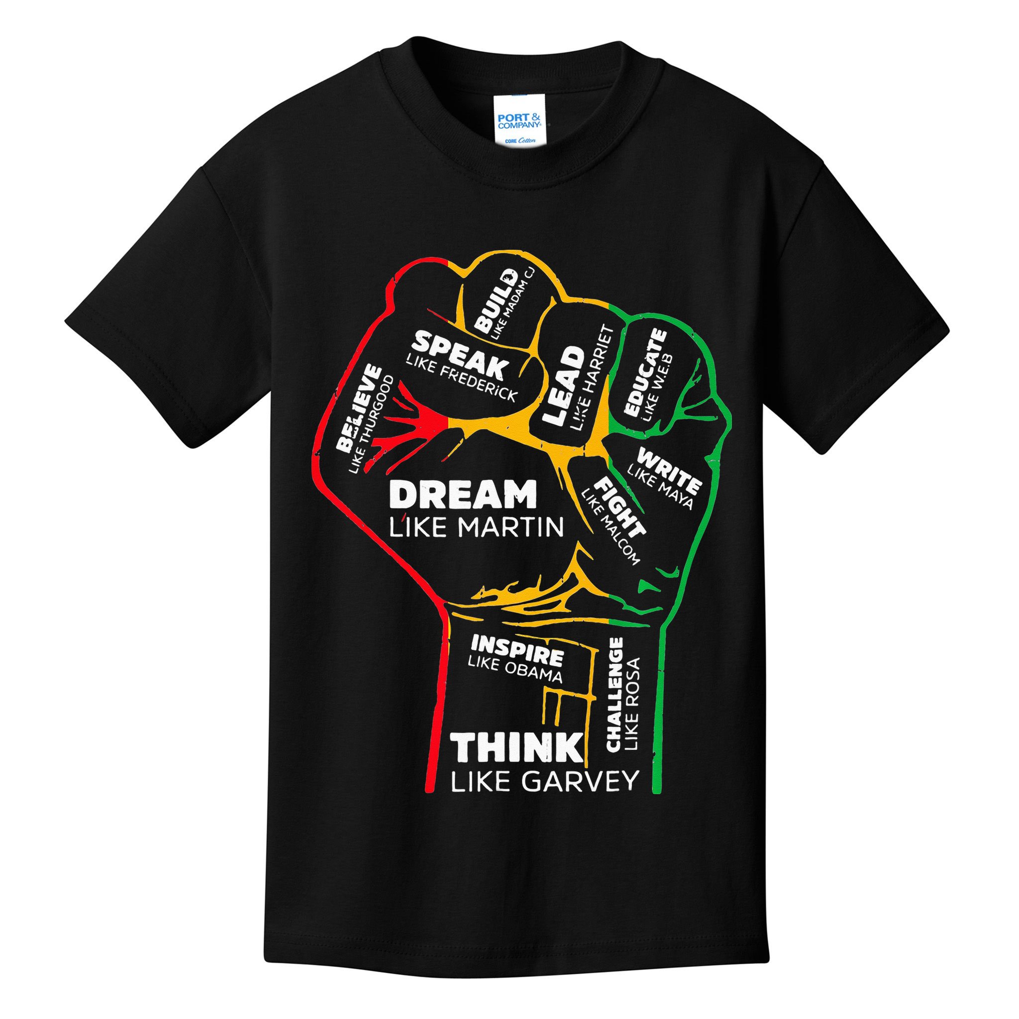Inspiring Black Leaders Power Fist Hand BHM Kids T-Shirt