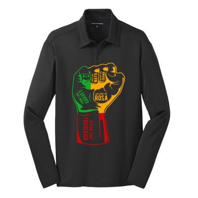 Inspiring Black Leaders Fist Black History Month Funny Gift Silk Touch Performance Long Sleeve Polo