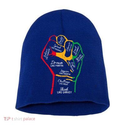 Inspiring Black Leaders Power Fist Hand Black History Month Short Acrylic Beanie