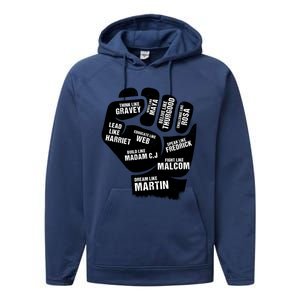 Inspiring Black Leaders Power Fist Hand Black History Month Great Gift Performance Fleece Hoodie